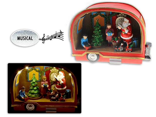 Light Up Polyresin Musical Santa In A Christmas Truck With A Rotating Tree