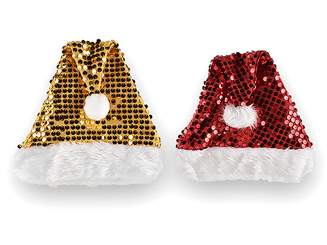 Full Sequin Santa Hat With White Plush Trim