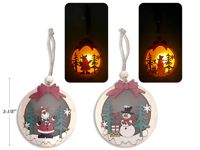 Christmas Battery Operated Round Die Cut Layered Wooden Ornament