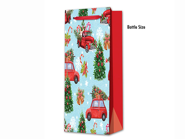Christmas Matte Cartoon Truck Bottle Gift Bag