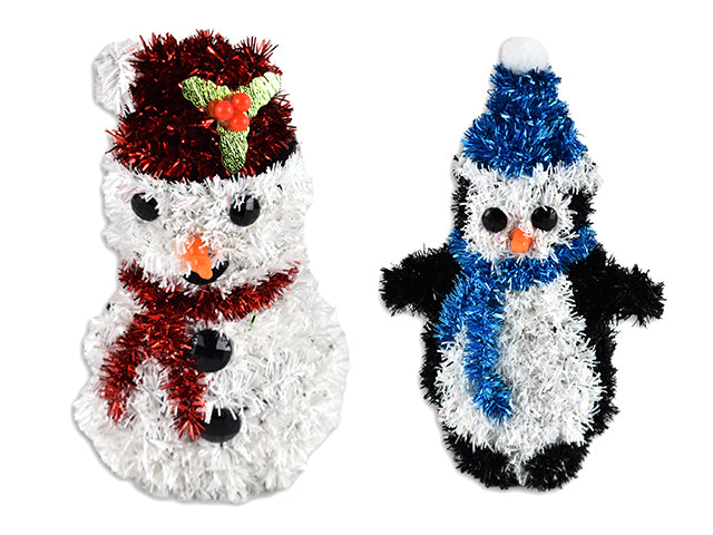 Christmas Tinsel 3D Snowman Or Penguin Tabletop Decor