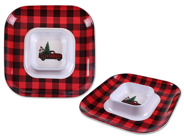 Square Christmas Truck Melamine Chip And Dip