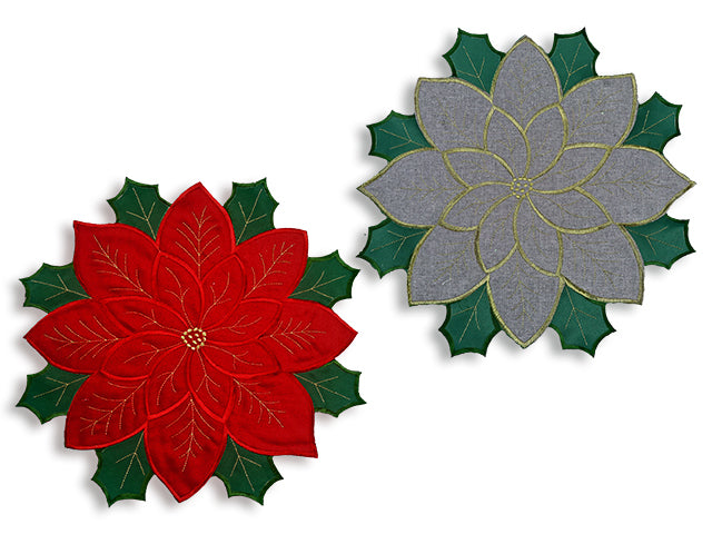 Christmas Poinsettia Embroidered Placemat