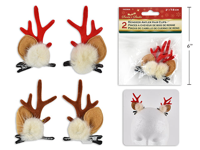 Reindeer Antler Pom Pom Hair Clips