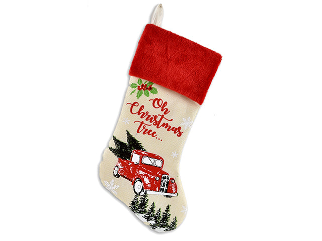 Vintage Christmas Truck Printed Canvas Stocking