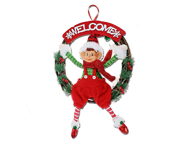 Christmas Realistic Elf Wooden Welcome Wreath