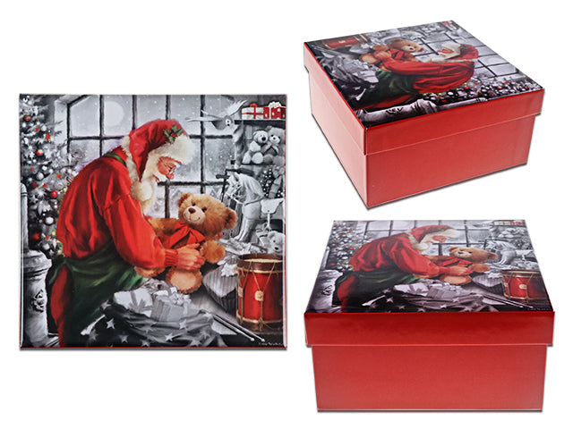 Christmas Glossy Traditional Santa Square Gift Boxes Medium