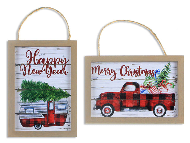 Buffalo Plaid Christmas Truck Hanging Plaque