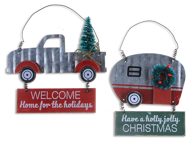 Metal Christmas Truck Hanging Plaque