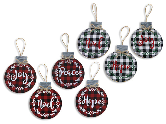 Buffalo Plaid Christmas Saying Ball Ornament With A Jute Hanger