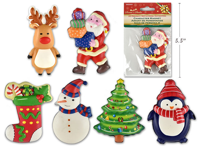 XMAS 3-D SQUISHY CHARACTER MAGNET. 6 ASST.STYLES. PBH.