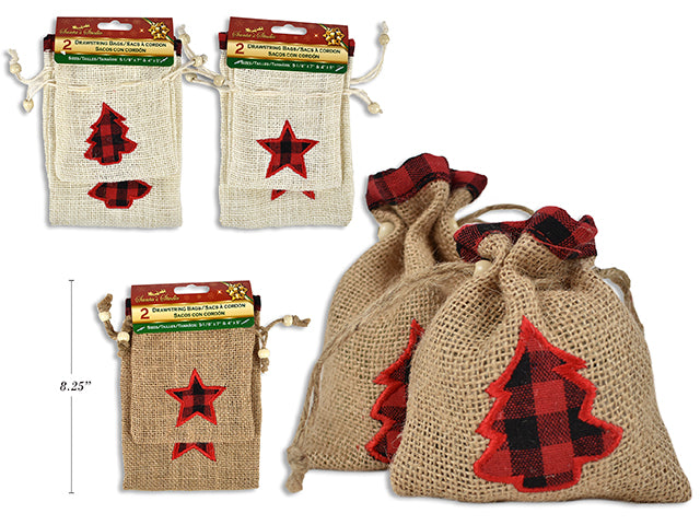 Christmas Burlap Drawstring Bag With Die Cut Applique