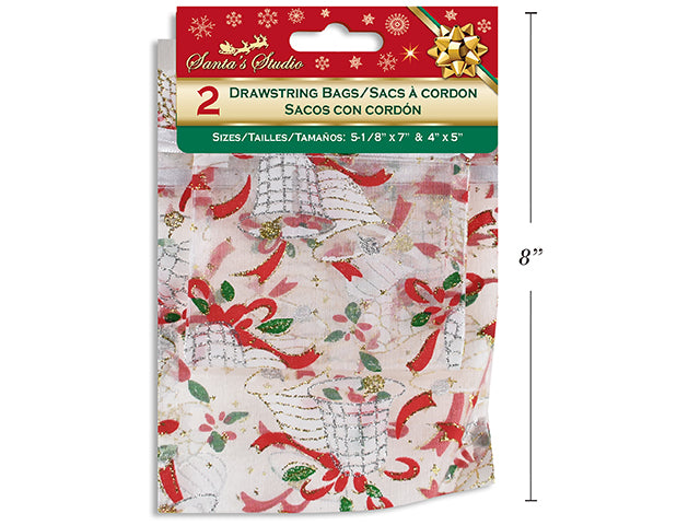 Christmas Printed Organza Drawstring Bag