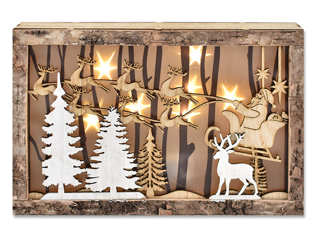 Wooden Christmas 8 Led Die Cut Layered Christmas Scene Shadow Box Decor