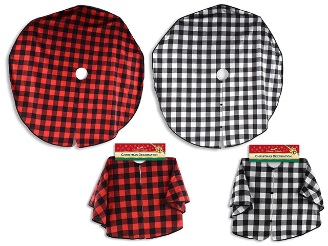 Christmas Buffalo Plaid Tree Skirt With A Stitched Border