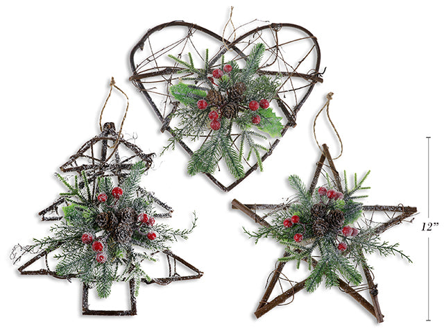 Christmas Snow Dusted Rattan Hanging Decoration Large
