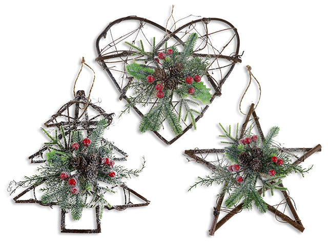 Christmas Snow Dusted Rattan Hanging Decoration Large