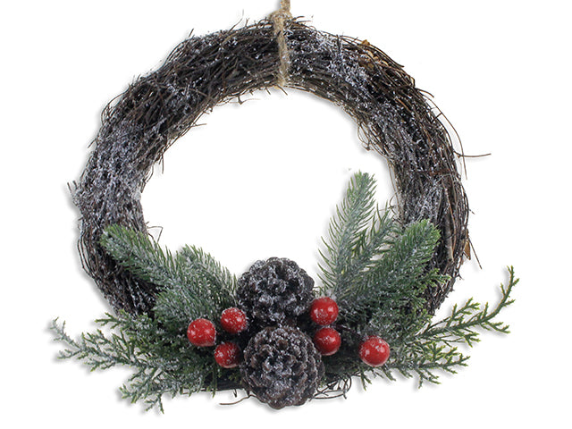 Christmas Snow Dusted Rattan Wreath