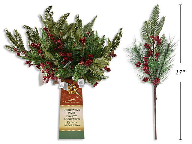Christmas Pine Needle With Holly Berries Picks