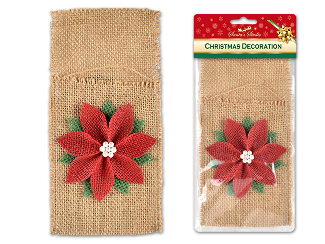 Christmas Burlap Poinsettia Cutlery Holder