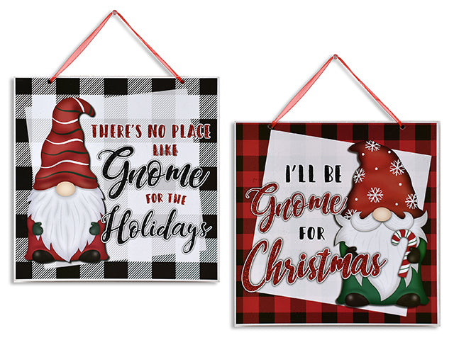 Christmas Glitter Gnome Square Plaque