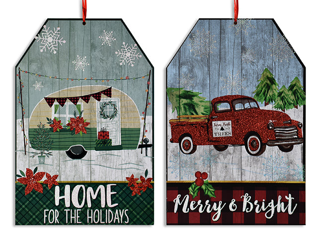 Christmas Glitter Truck Luggage Style Plaque