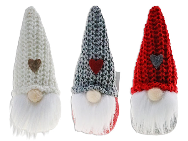 6In Xmas Gnome W/Knitted Hat. 3 Asst.Styles. 2-1/3In(W). Cht.