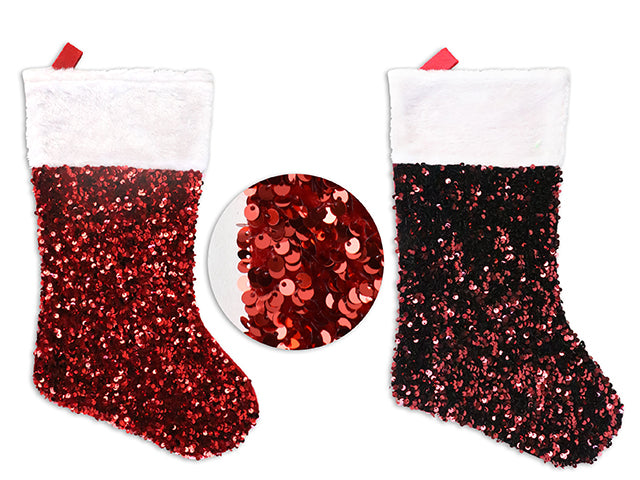 Christmas Deluxe Sequin Stocking With Plush Trim
