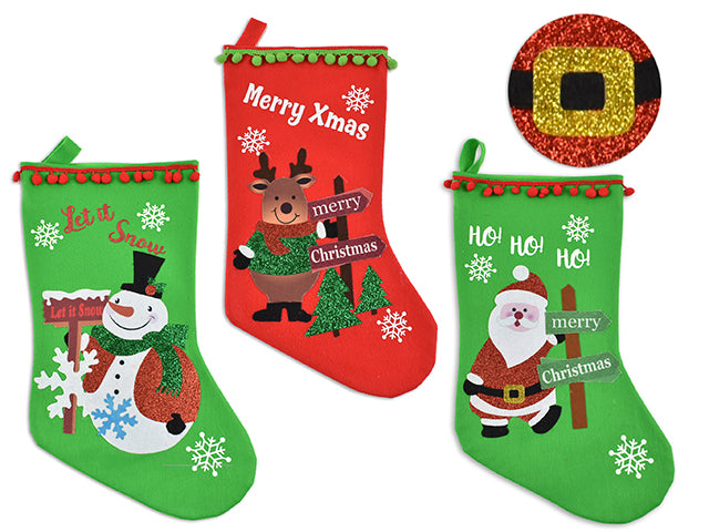 Christmas Printed Stocking With Glitter