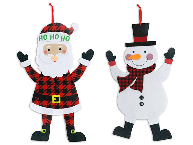 Christmas Felt Jointed Hanging Buffalo Plaid Santa Or Snowman