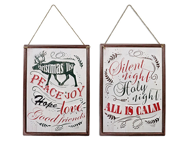 Christmas Embossed Metal Signs With Wood Style Painted Border