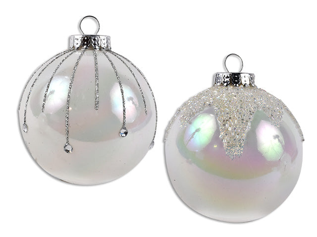 Christmas White Pearlized Glitter Ball Ornament