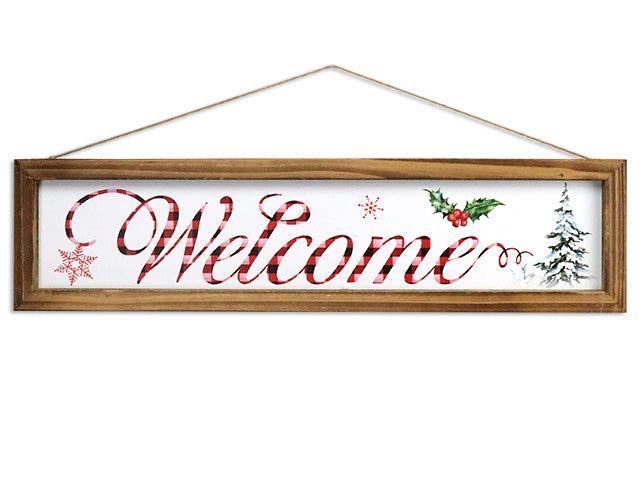 Christmas Buffalo Plaid Welcome Plaque With Wooden Frame