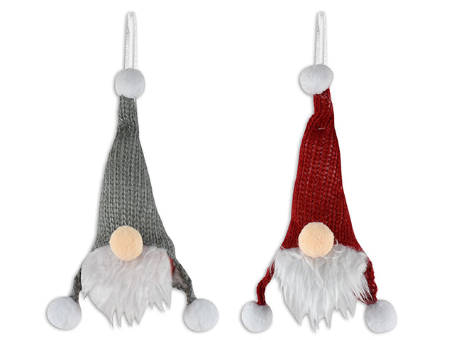 7In Xmas Gnome Plastic Bell W/Knitted Hat. 60Mm Bell. 2 Cols: Red / Grey. Cht.