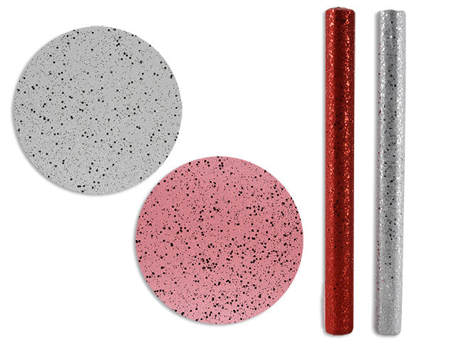 7.5Ft X 19In Xmas Glitter Confetti Decor Fabric. 2 Cols: Red / Silver. Colour Insert.