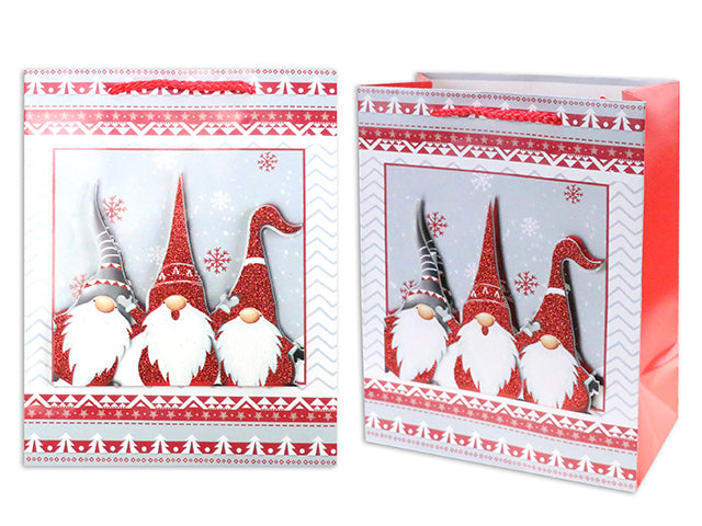 Christmas Matte Tip On Gnome Medium Gift Bag With Glitter