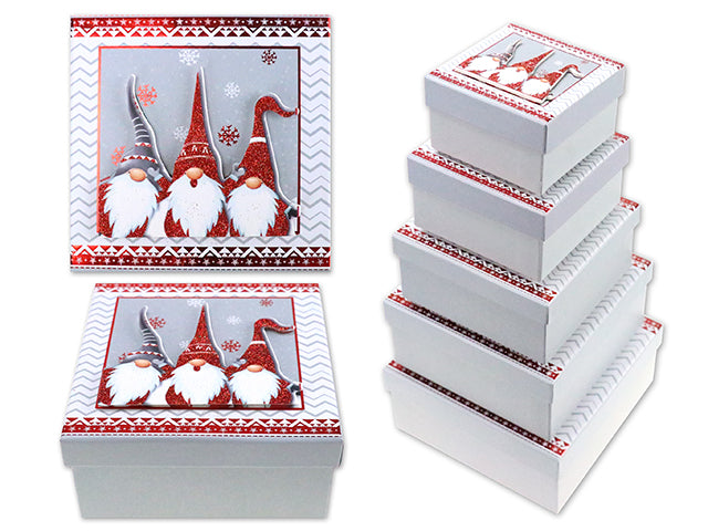 Christmas Matte Tip On Gnome Gift Box With Glitter Extra Large
