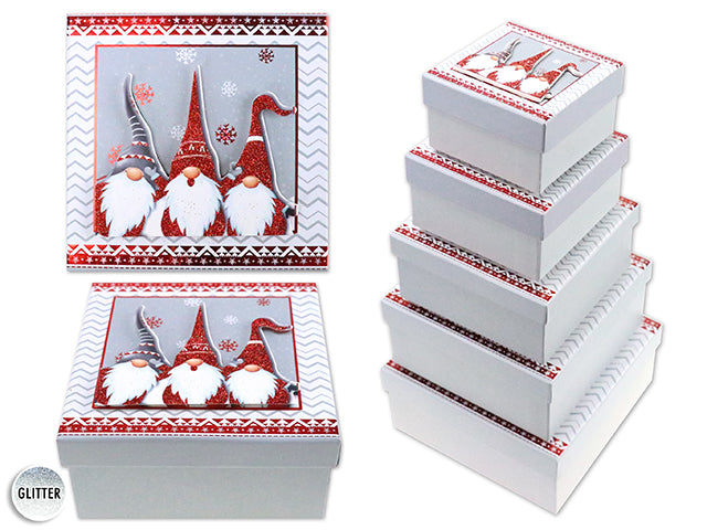 Christmas Matte Tip On Gnome Gift Box With Glitter Large