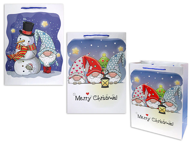 Christmas Matte Cartoon Gnome Jumbo Gift Bag With Glitter