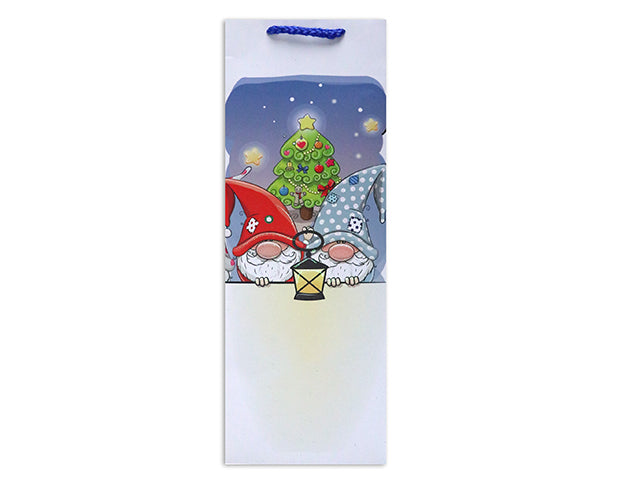 Christmas Matte Cartoon Gnome Bottle Gift Bag With Glitter