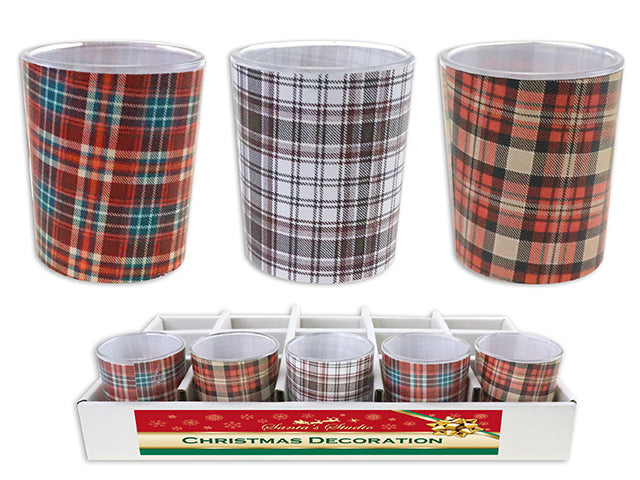 Christmas Farmhouse Plaid Glass Candle Holder