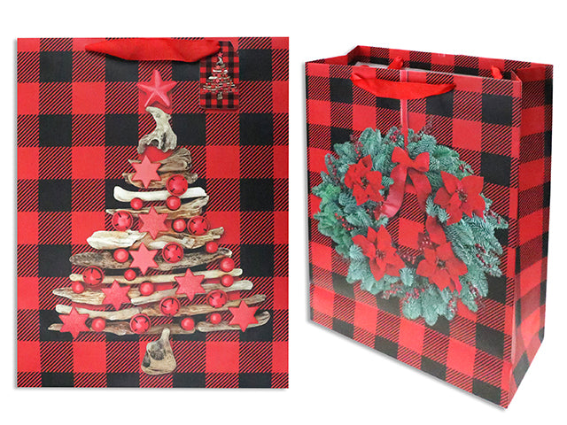 Christmas Matte Buffalo Plaid Medium Gift Bag With Foil