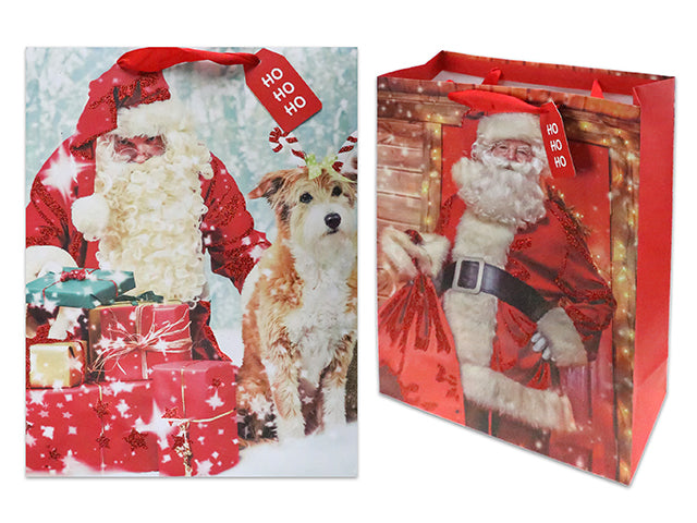 Christmas Matte Traditional Santa Medium Gift Bag With Glitter