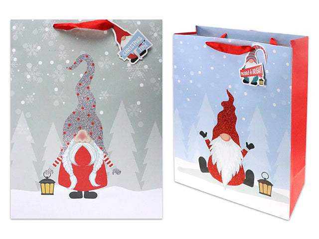 Christmas Matte Gnome Medium Gift Bag With Glitter