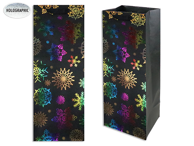 Christmas Matte Holographic Bottle Gift Bag With Foil