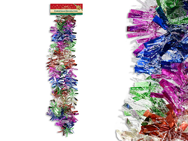 6.5Ft X 3Ply Xmas Multi-Colour Chunky Tinsel Garland. 3In Tips. H/C.