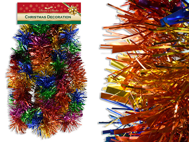 6.5Ft X 3Ply Xmas Rainbow Chunky Tinsel Garland. 3In Tips. H/C.