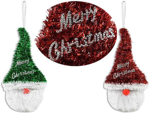 11.25in 3-D Xmas Tinsel Gnome Tabletop Decoration. 3 Asst.Styles. Cht.