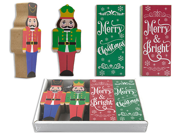 4Pk 5In(H) Xmas Nutcracker & Block Mdf Tabletop Decoration. Shrink Wrap W/Col.Label.