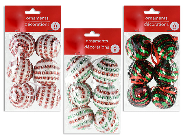 6Pk 35Mm Xmas Confetti Wrapped / Diamond Ornament. 3 Asst.Styles. Pbh.